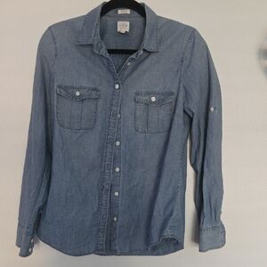 J Crew Blue Denim Shirt "Perfect Fit" Sz S 100% Cotton